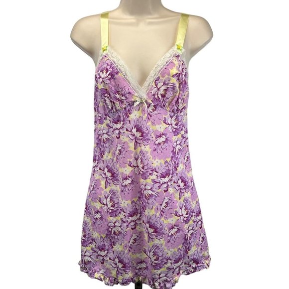 Betsey Johnson Intimates Babydoll Top Cami Slip Nightie Medium Flower Floral Lac - Picture 1 of 11